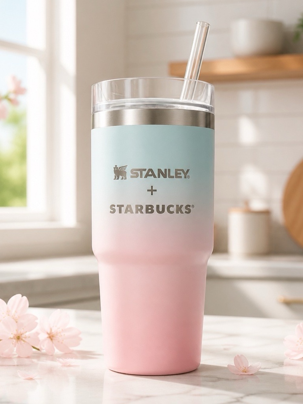 Stanley Starbucks Gradient Pink & Light Blue Tumbler with Straw
